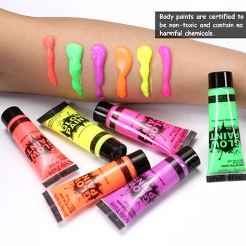 6 Флуоресцентни пигменти, бои за тяло с UV-светлина Миещи Флуоресцентни пигменти за лице и тяло Боя в тъмна боя за тяло Боя за грим