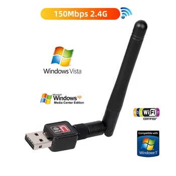 2.4 Ghz Безжична Мрежова Карта USB WiFi Адаптер USB 2.0 150 Mbps Мрежова Антена RTL8188 Ethernet USB Dongle LAN за Windows PC