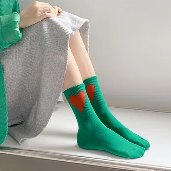 Памучни дамски универсални чорапи, Нови есенно-зимни Модни дамски чорапи в стил Колеж, сексуална Сърца с шипове, мода 2022, Мода