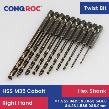Комплект спирала тренировки HSS M35 Cobalt с шестигранным опашка 10 размери 1,5 мм, 2,0 мм, 2.5 мм, 3.0 мм, 3.5 мм, 4.0 mm, 4,2 mm, 4,5 mm 5,0 mm 6,0 mm