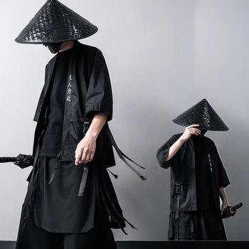 2021 Ново Японско Традиционно Черно Кимоно Жилетка Diablo Samurai Ninja Cosplay Костюм В Китайски Стил Hanfu Палто Градинска Облекло
