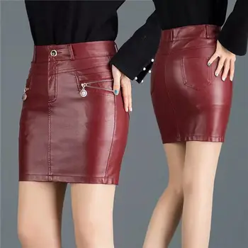 2019 есенно-зимни нова кожена пола на големия размер, с тънка кожена пола с висока талия, с модерна пола, от изкуствена кожа DQ827