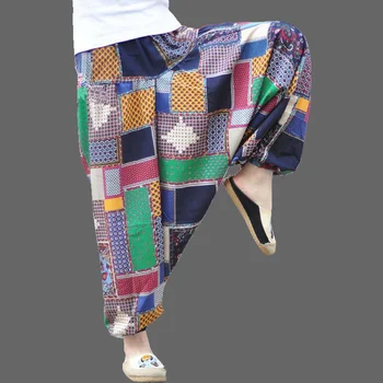 2021 танцови тайландски зреещи женски мъжки с принтом хипи широки свободни ежедневни памук, ленени панталони панталони pantalon femme