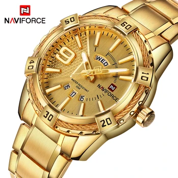 Луксозни Часовници NAVIFORCE Модни Златни Ръчен Часовник от Неръждаема Стомана за Мъже, Водоустойчиви Кристални Календари Мъжки Часовник Relogio Masculino