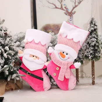 Коледна Украса Бижута 3D Дядо коледа, Снежен човек Дизайн Бонбони Отглеждане Чанта Розова Коледна Елха, Висящи Подарък Чорапи