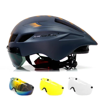 Нов Велосипеден Каска С Очила, 4 цветни Лещи, Ultralight МТБ Пътен Велосипеден Шлем 57-61 см, Очила За Възрастни, Casco Ciclismo, Черен, Син