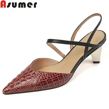 ASUMER/ Новост 2022 г.; дамски сандали от естествена кожа в Римски стил, Необичайни сандали на ток с остър пръсти; летни дамски модел обувки на плитки