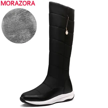 MORAZORA/2022 Нови обувки от естествена кожа, дамски топли зимни обувки, женски изолирана зимни обувки на меху до средата на прасците, обувки на платформа
