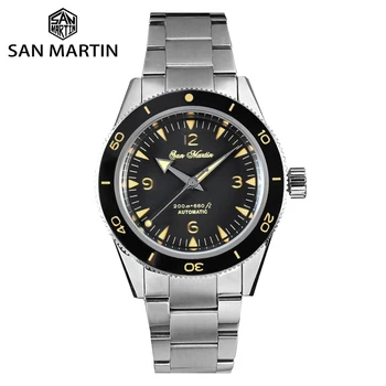 San Martin Реколта Мъжки Часовник Seamaster 300 NH35 Сандвич-Циферблат Луксозни Сапфировые Автоматични Механични Ръчни Часовници 20Bar мъжки часовник