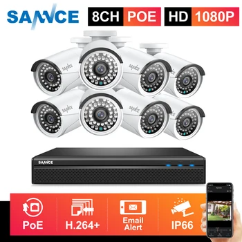 SANNCE 8CH 1080P FHD POE Система за видеонаблюдение H. 264 + 5MP NVR С 4X 6X 8X 3MP Външни Всепогодными IP-камери за запис на звук