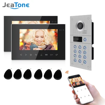Jeatone 7 инча видео домофон на Система за Подкрепа за Откриване на Движение Запис на 1080 P Нощно Виждане Звънец Помещение за Домашно Видео Звънец